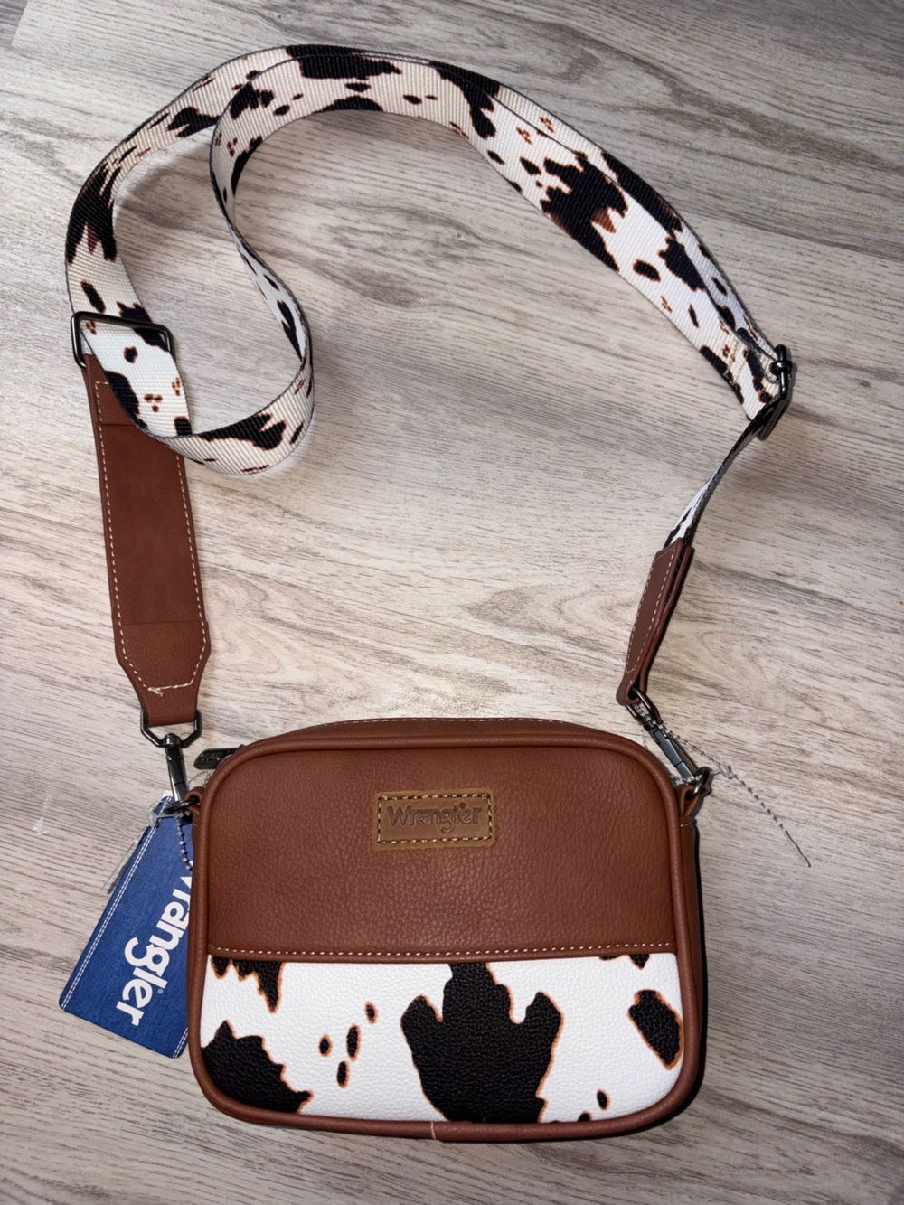 Wrangler Cow Print Brown Western Crossbody Bag Purse